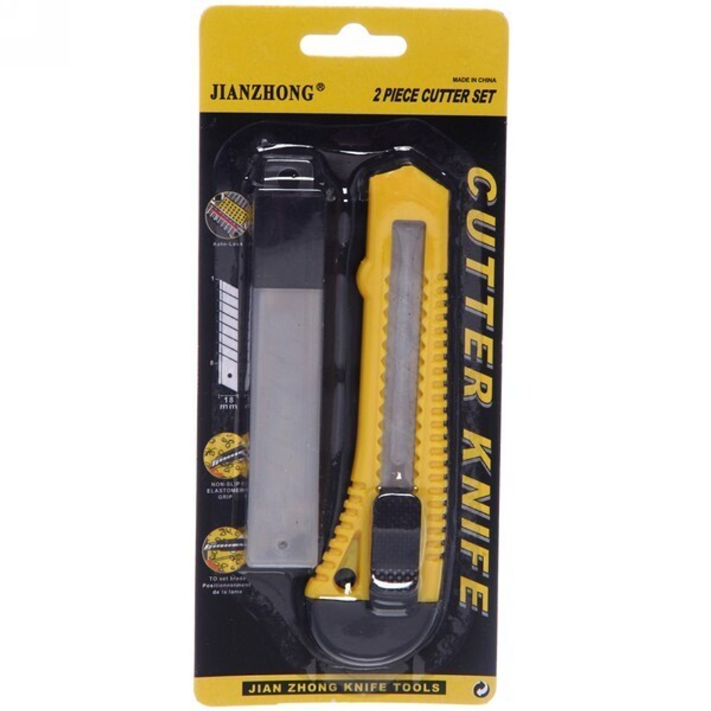 Нож канцелярский ширина лезвия 18мм три запасных лезвия в блистере