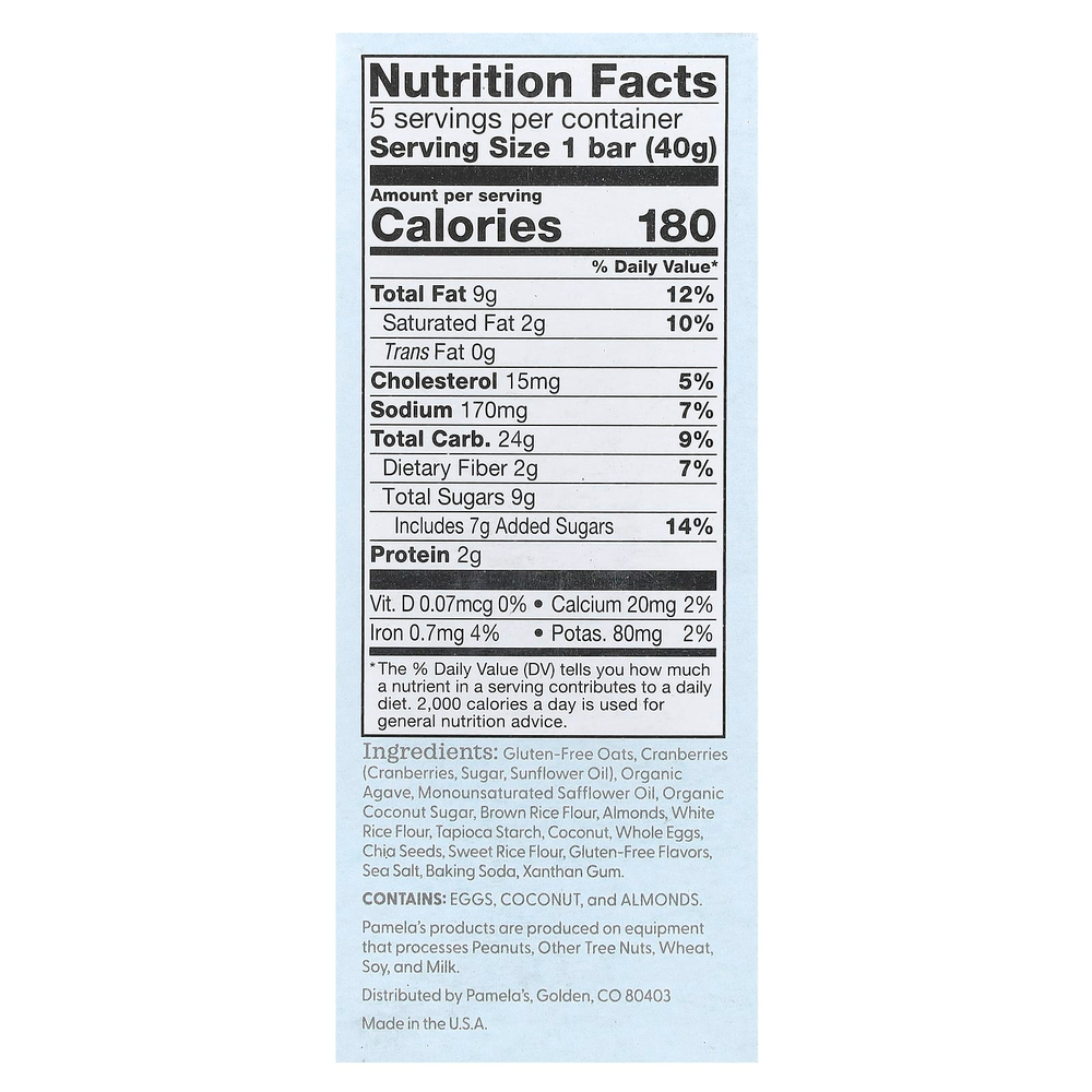 Pamela's Products, Wheever Bars, овсяные батончики с клюквой и миндалем, 5 батончиков по 40 г (1,41 унции)