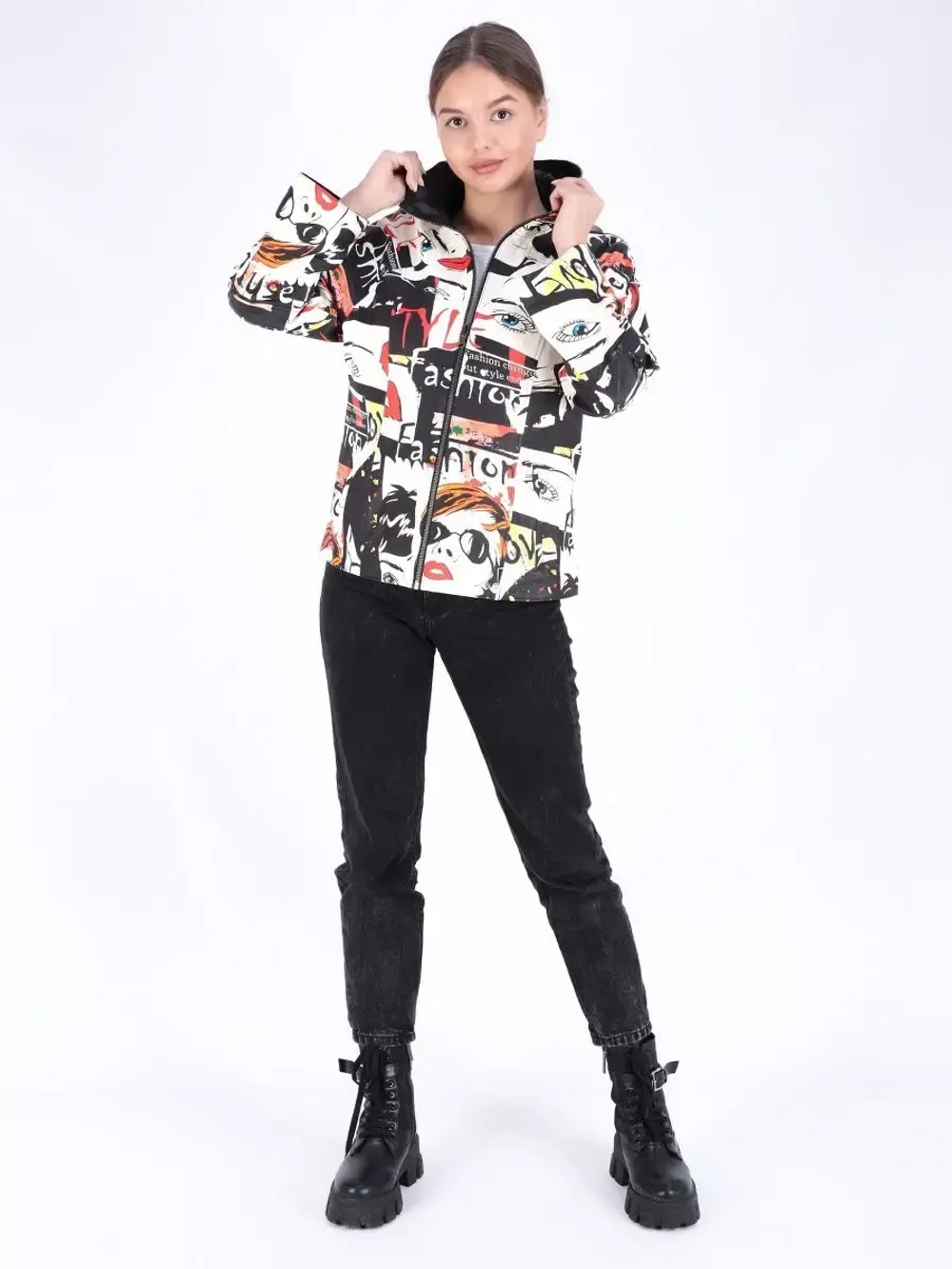 Куртка весна кожаная с капюшоном двухсторонняя