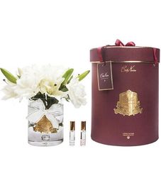 Лилии и розы цвета шампань в прозрачной вазе, Cote Noire