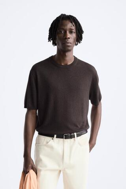 ZARA ФУТБОЛКА ИЗ ЛИОЦЕЛЛА И ЛЬНА, БАКЛАЖАНОВЫЙ