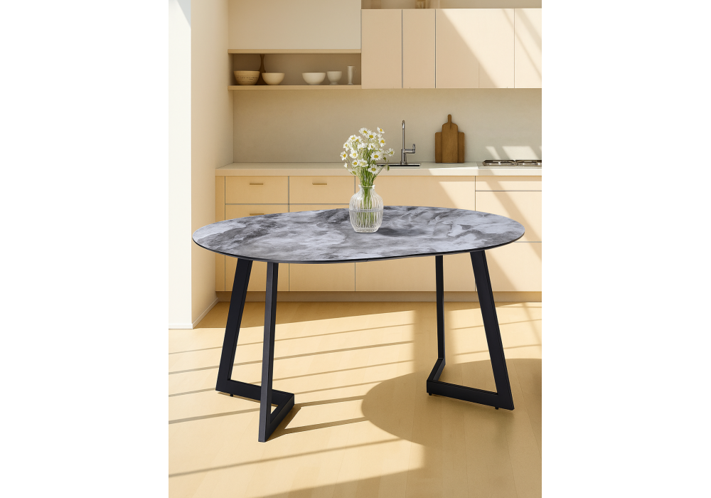 Стол стеклянный Woodville Алингсос мрамор серый, черная шагрень