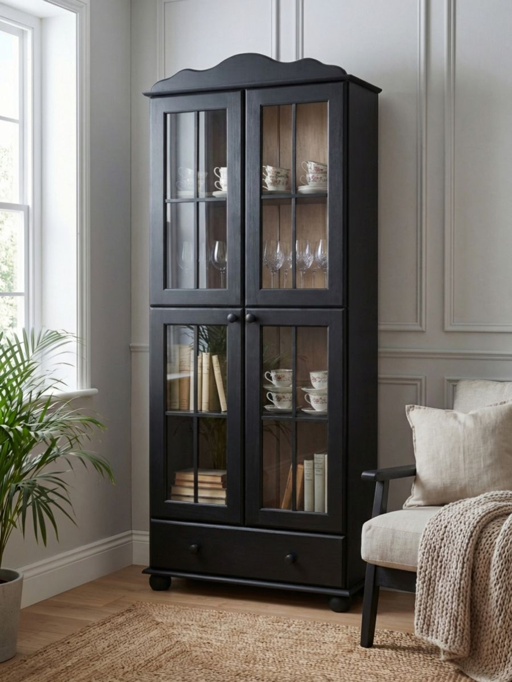 Шкаф витрина, 77х32х186, Бритта, буфет, стеклянный, сервант, деревянный, 2 двери, Dipriz