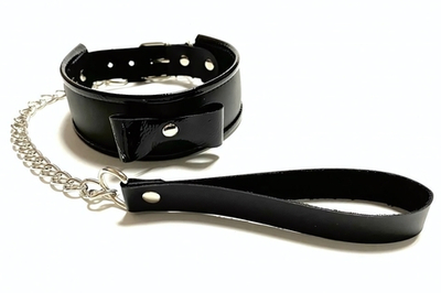 Черный ошейник с поводком из эко-кожи (Цвет: черный)