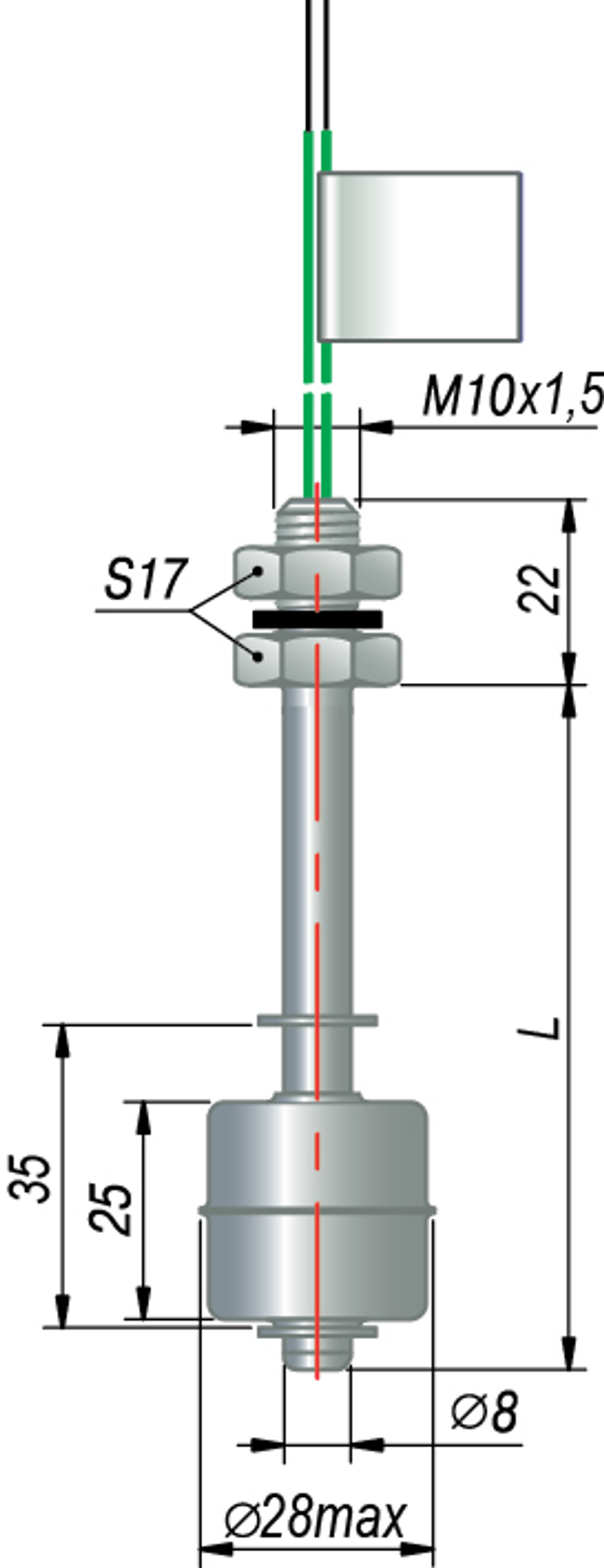 ОВЕН Датчик поплавковый ПДУ-2.1.К (нормально-замкнутый, шток 40мм, кабель 0,5м)