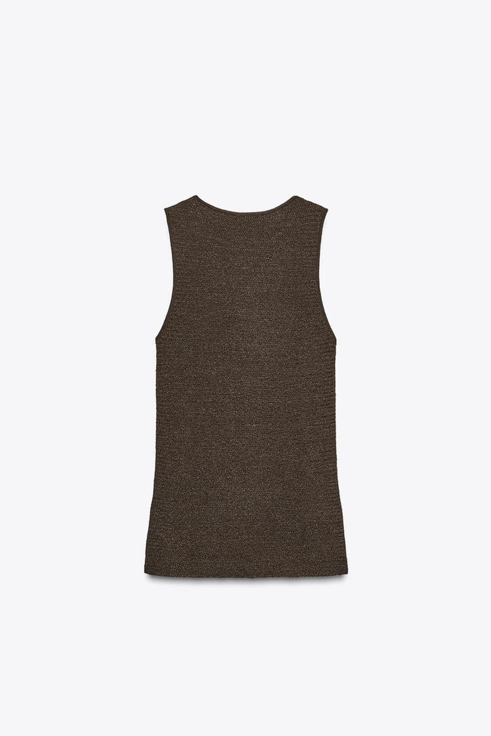 ZARA ДЛИННЫЙ ТРИКОТАЖНЫЙ ТОП С РЕЛЬЕФНЫМ УЗОРОМ, ШОКОЛАДНЫЙ