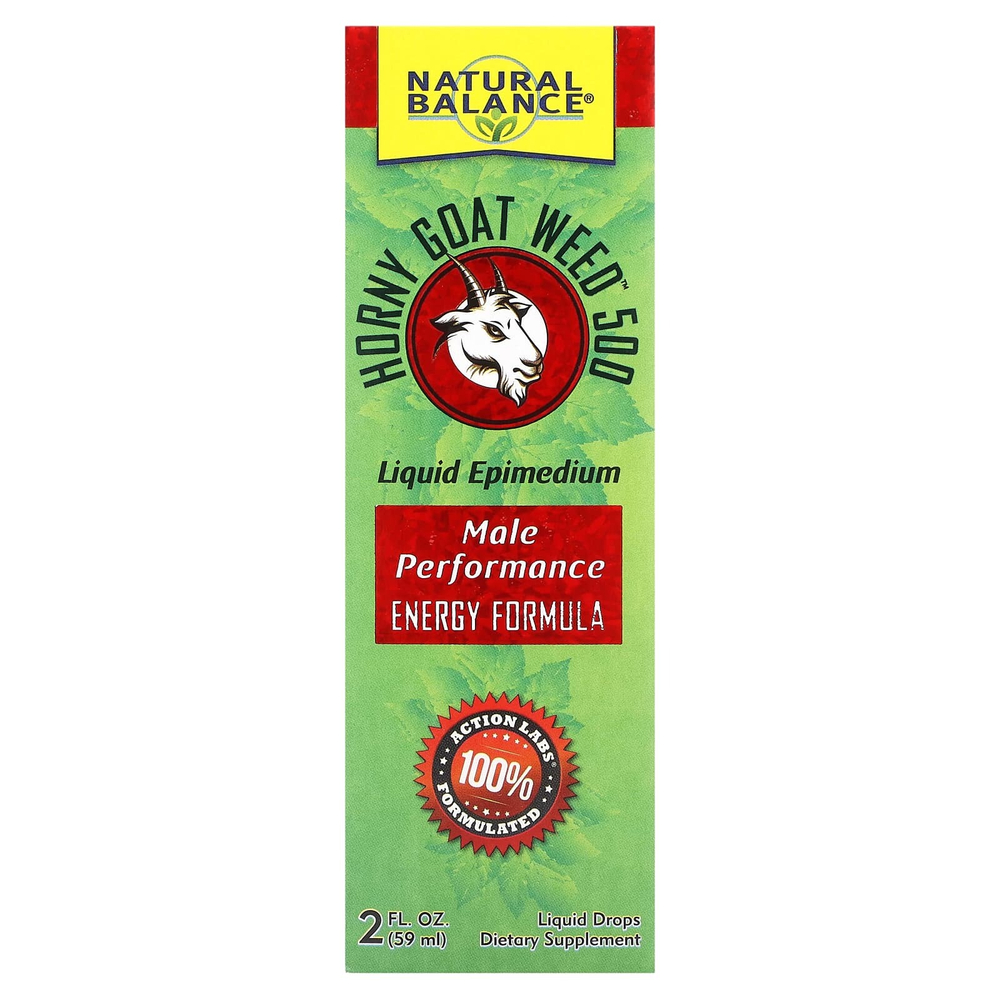 Natural Balance, Horny Goat Weed, жидкие капли, без добавок, 500 мг, 59 мл (2 жидк. Унции)
