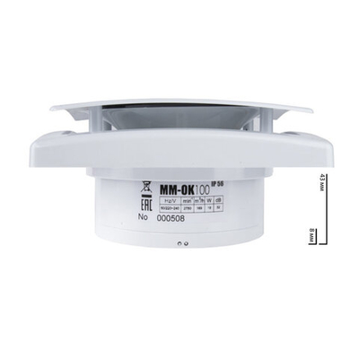 Сверхтонкий вытяжной вентилятор для ванн MM-OK 100/169 сверхмощный 169 м3/час с обратным клапаном