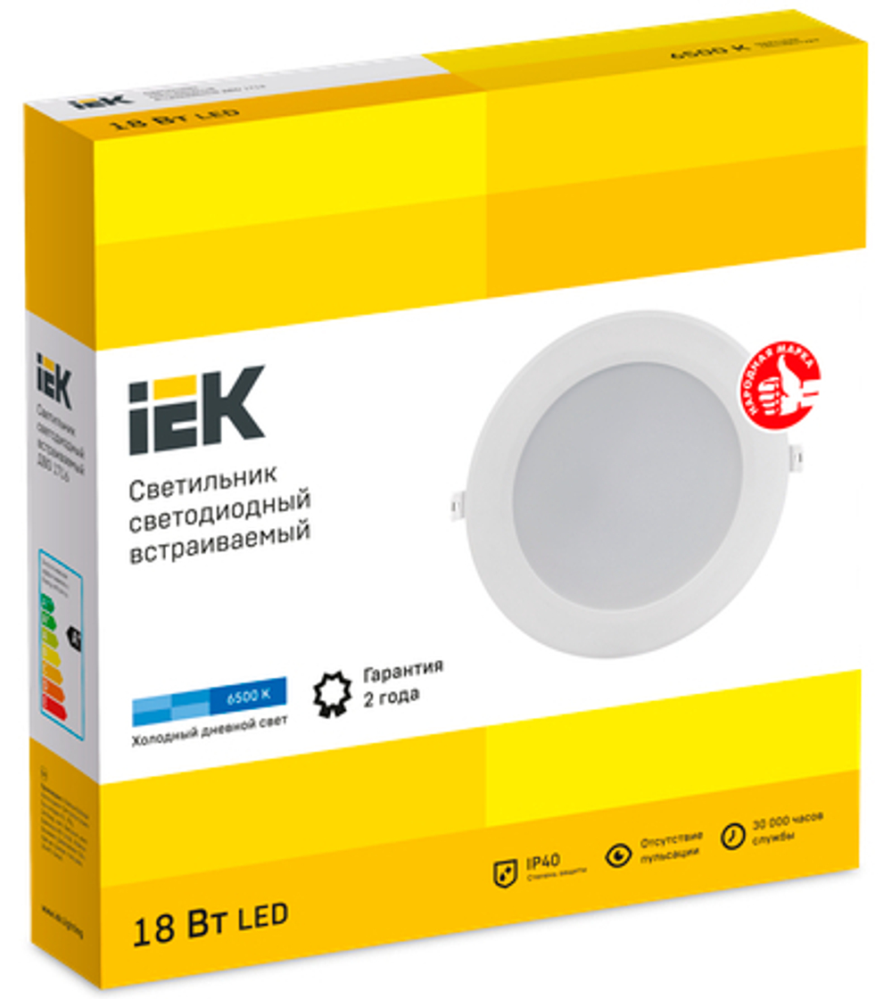 Светильник светодиодный ДВО 1716 белый круг 18Вт 4000К IP40 IEK