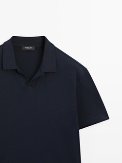 Massimo Dutti Поло из 100% хлопка с короткими рукавами, темно-синий