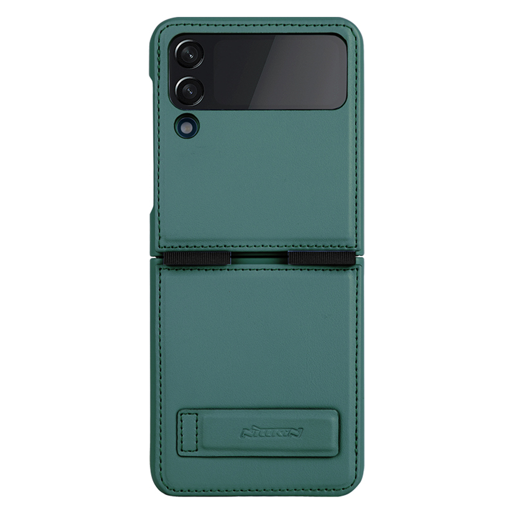 Чехол из искусственной кожи зеленого цвета (Dark Green) от Nillkin для Samsung Galaxy Z Flip 4 5G, серия Qin Leather