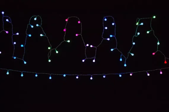 Светодиодная нить шарики с пультом 11,5 м., 220V, 96 разноцветных LED ламп, диаметр шарика 1.6 см, белый провод, Winner Light (m.01.5W.96-1.6ball)