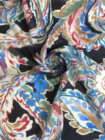 Плательная вискоза принт листья красный/голубой на черном С4