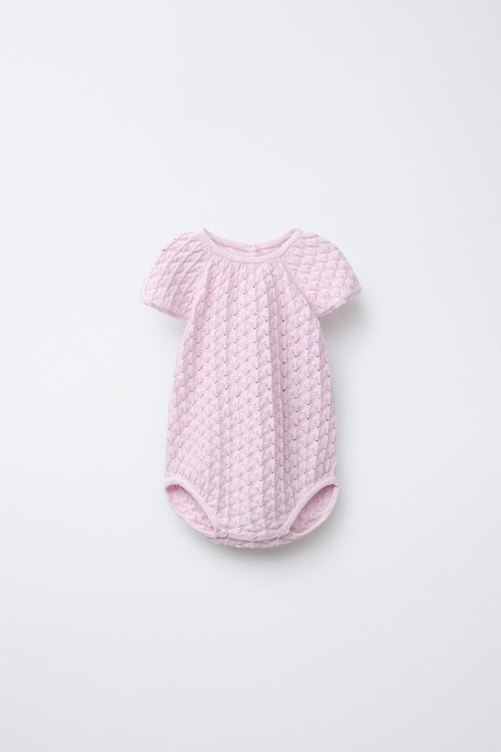 ZARA ПЕРФОРИРОВАННЫЙ ТРИКОТАЖНЫЙ КОМБИНЕЗОН, МЯГКИЙ РОЗОВЫЙ