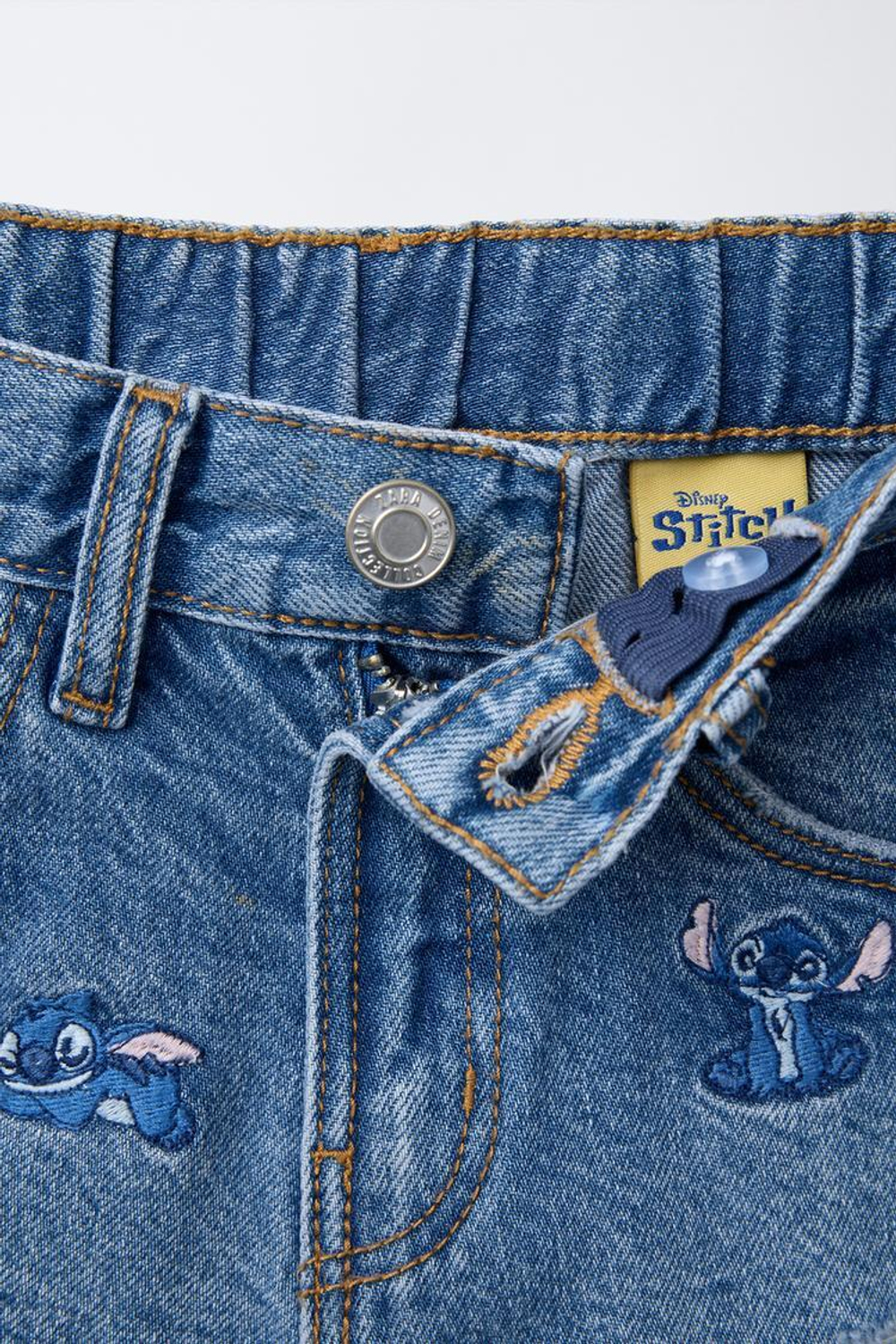 ZARA ДЖИНСОВЫЕ ШОРТЫ С ВЫШИВКОЙ LILO & STITCH © DISNEY, СИНИЙ