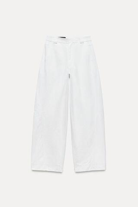 ZARA БРЮКИ TRF BARREL, БЕЛЫЙ
