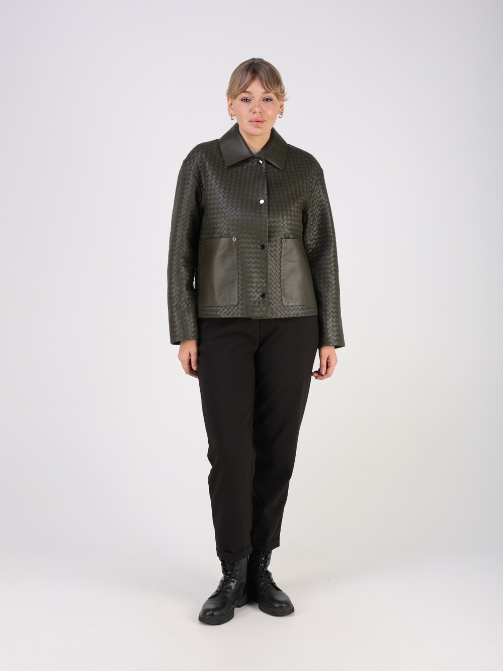 Кожаная куртка демисезонная вязанная