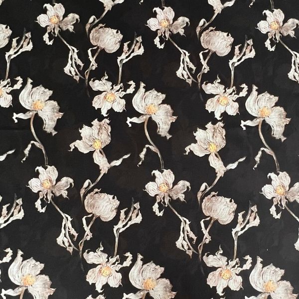 БЕЛЫЕ ЦВЕТЫ НА ПРИГЛУШЕННО ЧЕРНОМ ФОНЕ - 100% хлопок 1