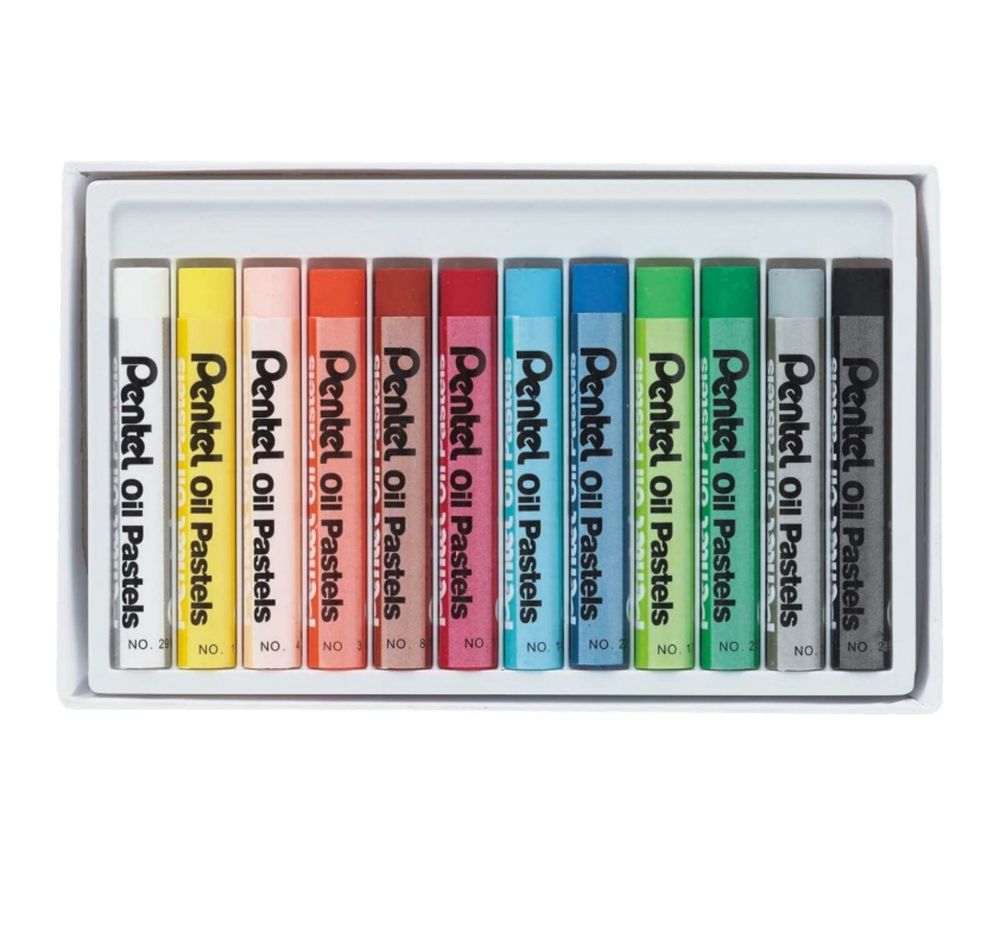Пастель масляная художественная PENTEL "Oil Pastels", 12 цветов, круглое сечение, картонная упаковка, PHN4-12