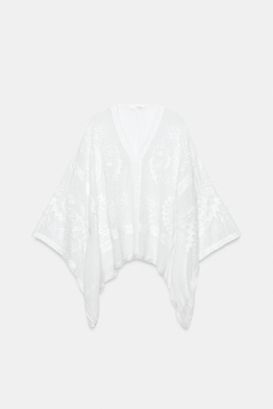 ZARA БЛУЗА-КЕЙП С ВЫШИВКОЙ — ZW COLLECTION, БЕЛЫЙ