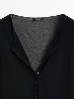 Massimo Dutti Двухслойная футболка с пуговицами, черный