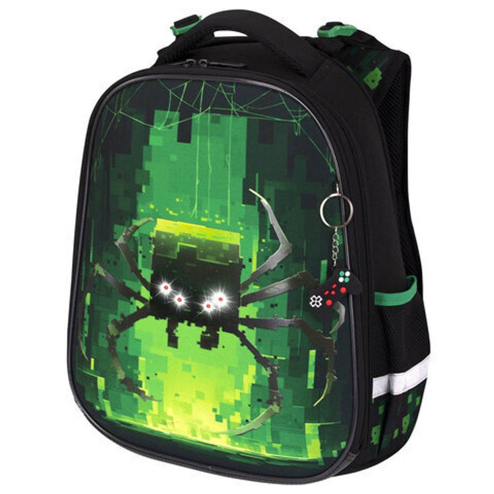 Ранец BRAUBERG PREMIUM, 2 отделения, с брелоком, "Digital spider", LED-ЛАМПОЧКИ, 38х29х16 см, 273101