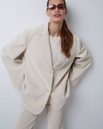 Жакет свободного кроя из искусственной замши молочный