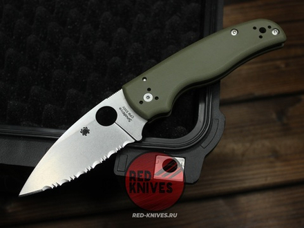 Нож Spyderco Shaman FS - рукоять зеленый OD G10, клинок серрейтор