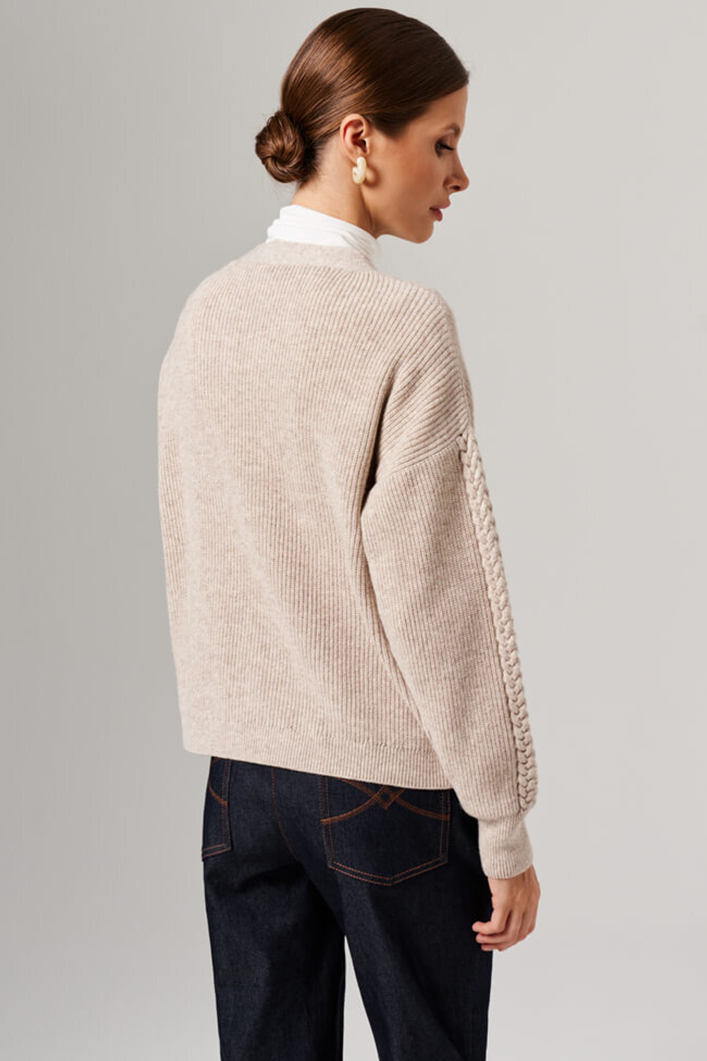 1908 Кардиган женский (серо-бежевый меланж)