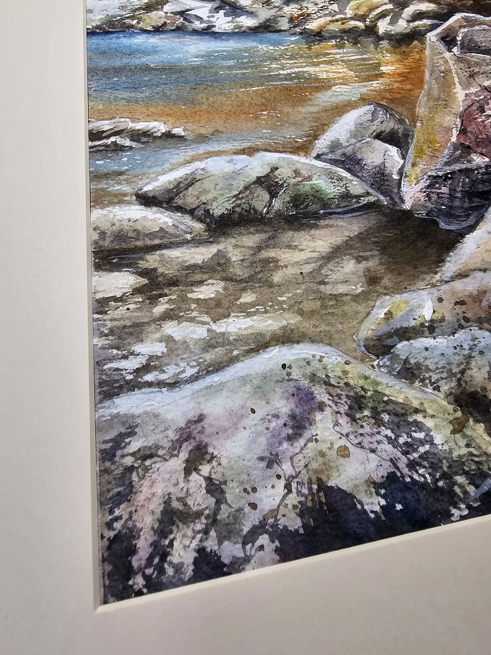 Картина авторская акварельная в паспарту 30х40 см на стену для интерьера "У кромки воды"