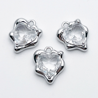 Подвеска Сердце, цвет серебро (родий) + прозрачный, размер 13*10 мм, цена за 1 шт