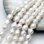 Жемчуг бусины, размер около 7,3-7,7*5,7-6 мм, цена за отрезок 17 см (1/2 нити)