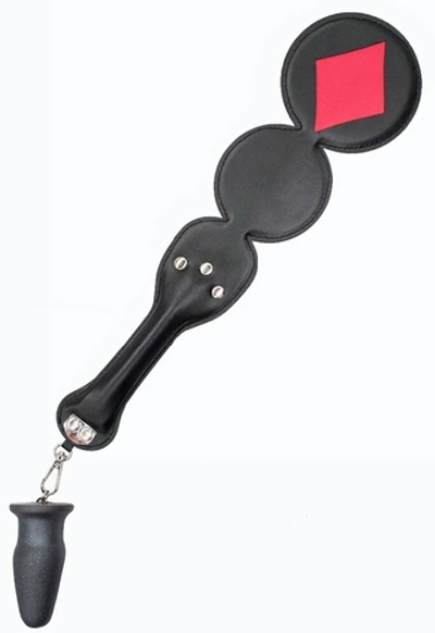 Шлёпалка Бубны с анальным плагом (Цвет: черный с красным)