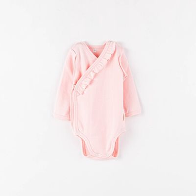 Ruffled long-sleeved kimono bodysuit 3-18 months - Berry Mousse