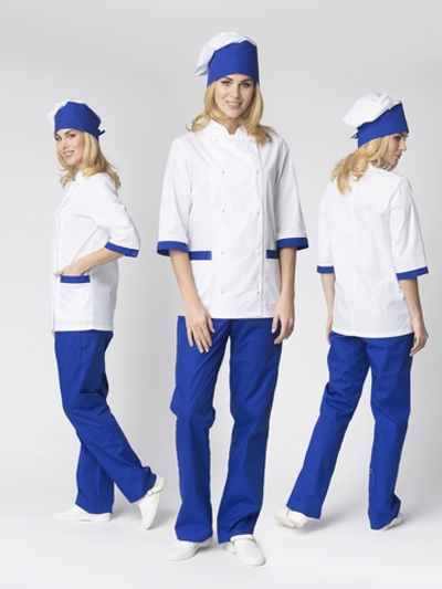 Костюм женский повара Гастроном (тк.ТиСи), белый/васильковый