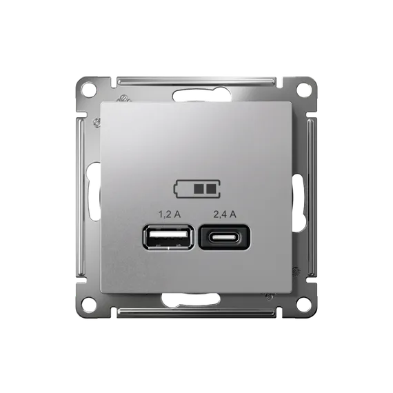 Розетка USB AtlasDesign тип A+C 5В/2.4А 2х5В/1.2А механизм алюм. SE ATN000339