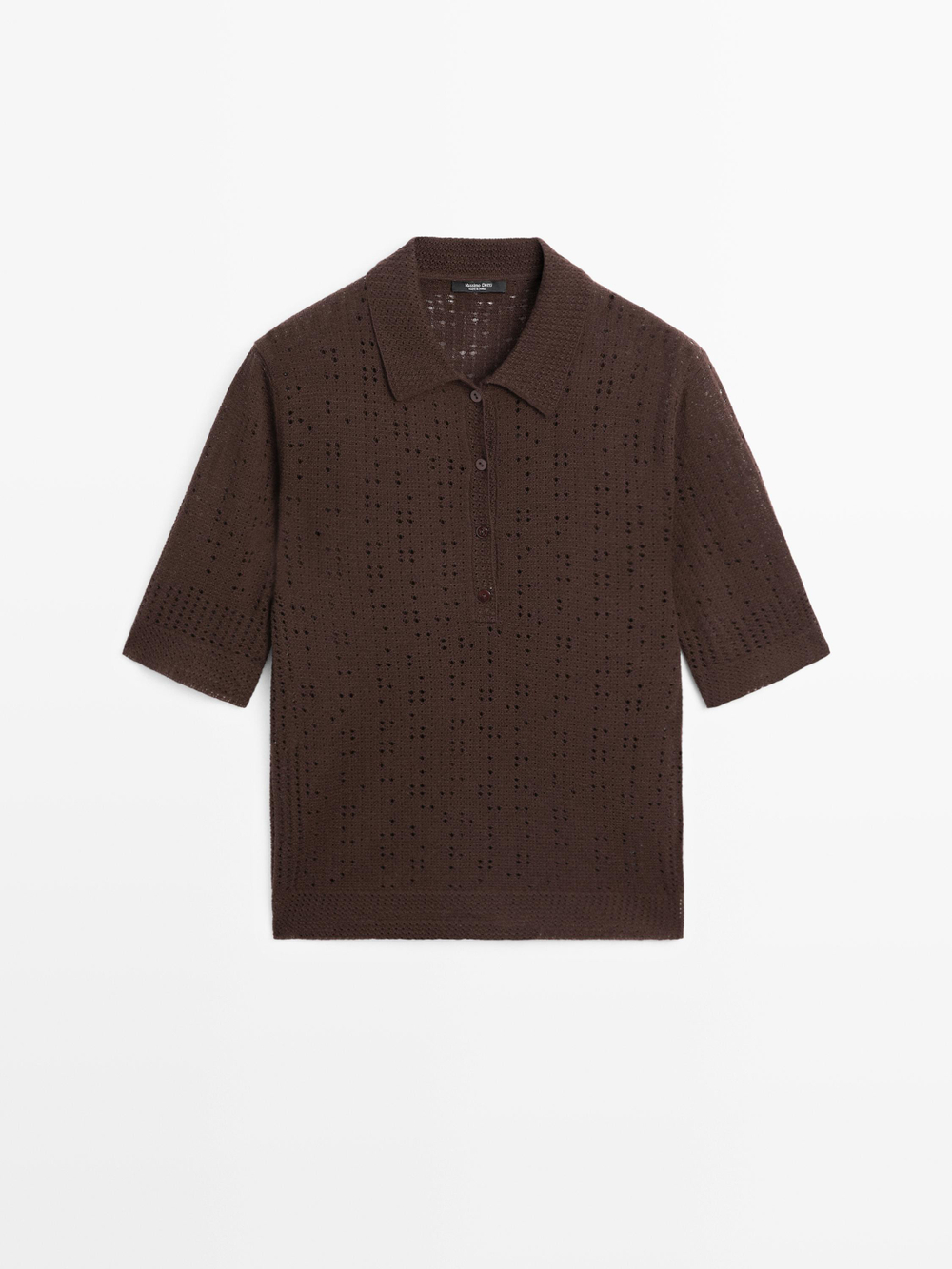 Massimo Dutti Трикотажное поло из смесовой шерсти с короткими рукавами, шоколадный