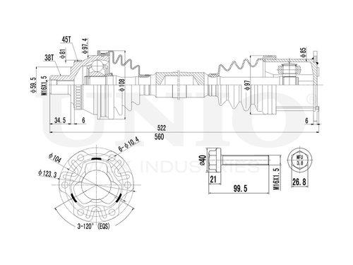 Привод в сборе передний левый/правый UNIO CVJ-10049
