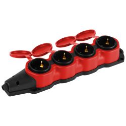 Колодка ЭРА KX-4e-RED-IP44 каучуковая с заземлением 4 розетки 16A IP44 красная