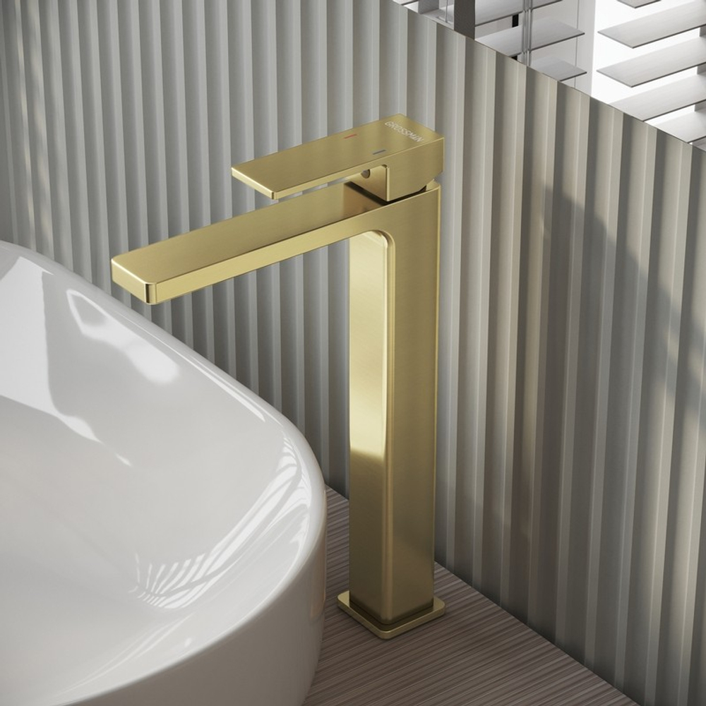 Смеситель для раковины высокий Grossman Style 520.K35.05.320 золото сатиновый,1 место