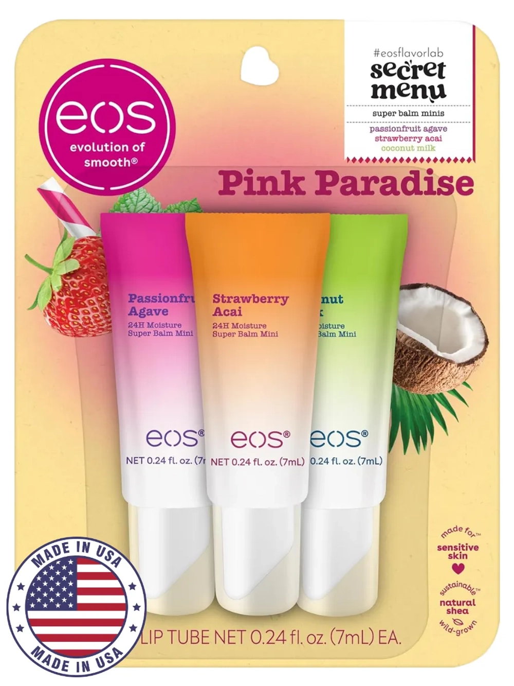 Бальзам для губ 5 кокосовое молоко, клубника асаи и маракуйя