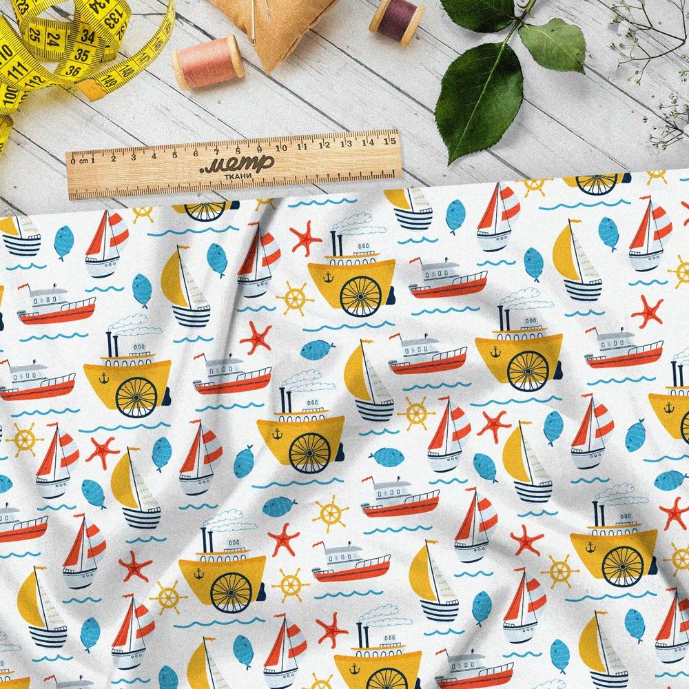 Ткань штапель детские кораблики