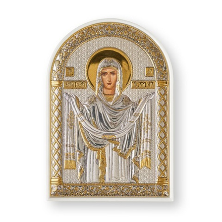 Покрова БМ, икона арочная, пластик белый 80х115