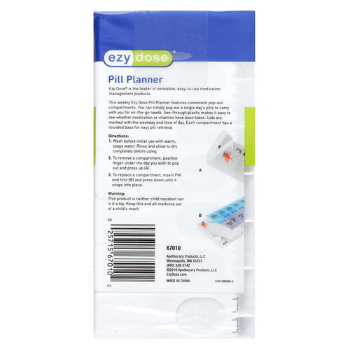 Ezy Dose, Weekly AM/PM, органический ежедневник, с таблетками Pop-outs, большой, 1 шт.