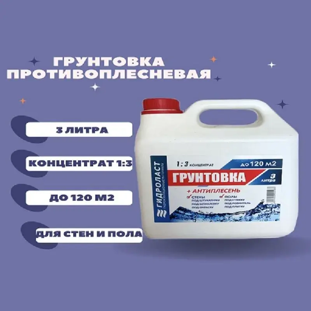 Грунтовка концентрат противоплесневая для стен универсальная глубокого проникновения антигрибок под обои под окраску гидроласт