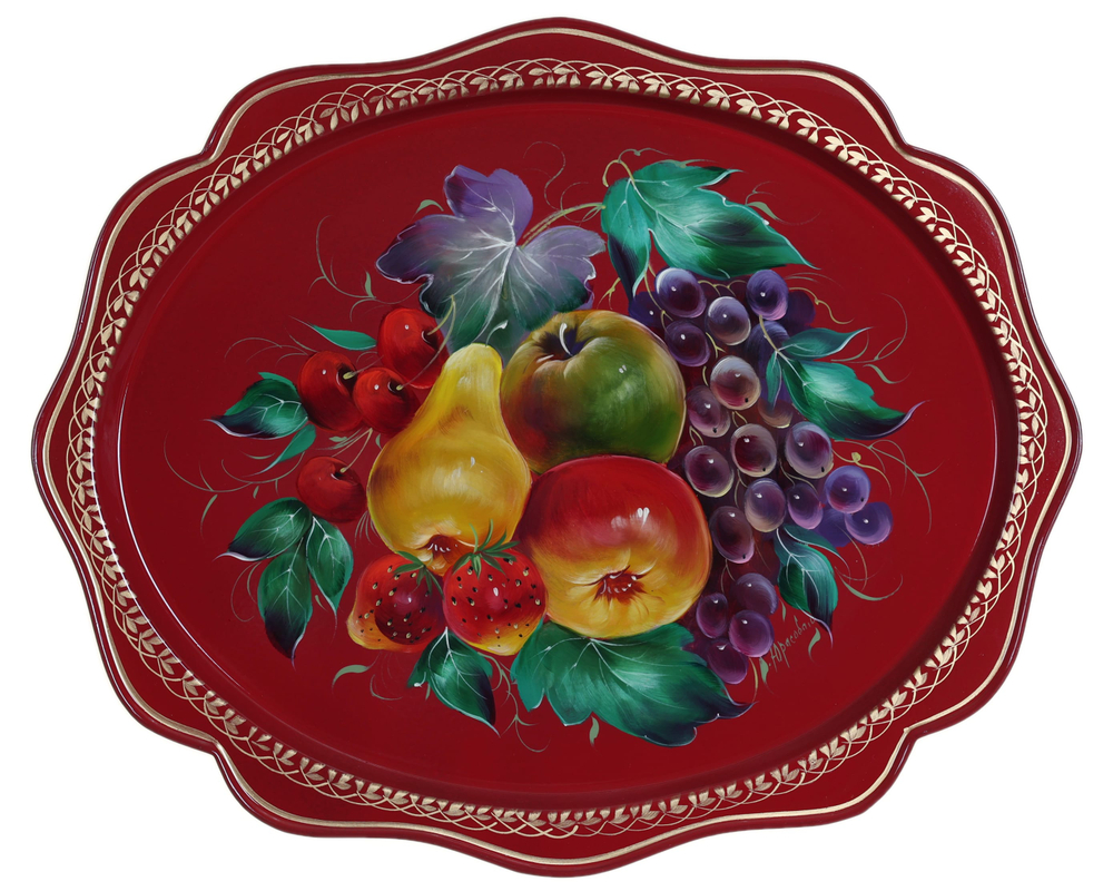 Жостовский поднос декоративный, размер 38х30 см (A15), металлический