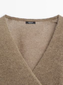 Massimo Dutti Трикотажный кардиган внахлест с завязками, из смесовой альпаки, кротово-коричневый