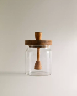 ZARA HOME БАНКА ИЗ ТЕРМОСТОЙКОГО СТЕКЛА И ДЕРЕВА ДЛЯ МЕДА, СВЕТЛО-БЕЖЕВЫЙ