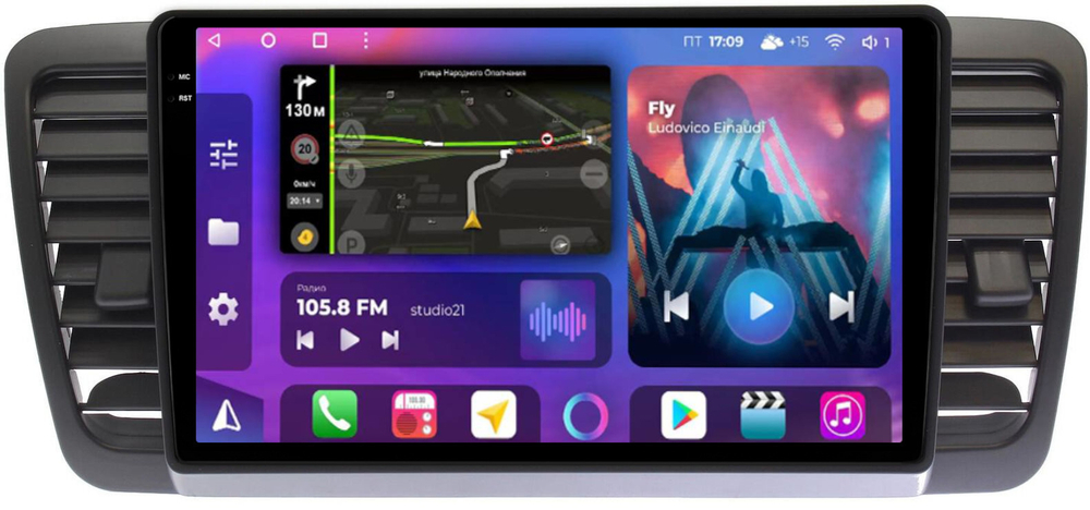 Магнитола для Subaru Legacy 4, Outback 3 2003-2009 (левый руль) - Parafar PF646RN2K на Android 13, QLED+2K, ТОП процессор, 4Гб+32Гб, CarPlay, 4G SIM-слот