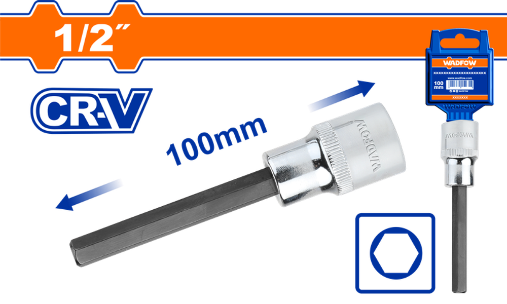 Насадка бита торцевая 100 мм 1/2" HEX 7 мм (10/80) WADFOW WSC5204